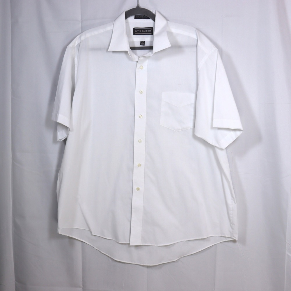 David Taylor Button Down Shirt 17 White‎ Mens Full Cut Short Sleeve Office